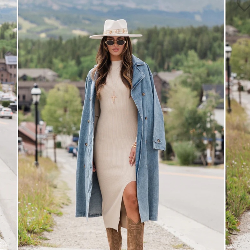 TAUPE SPLIT LEG MOCK NECK MIDI DRESS